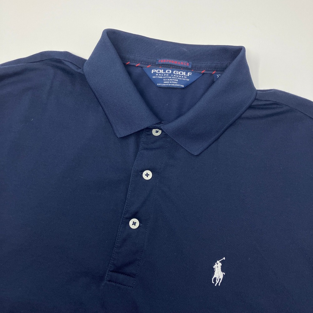 Polo Golf Ralph Lauren Performance Polo Shirt Men's XL Navy Blue Pima Pine Trees